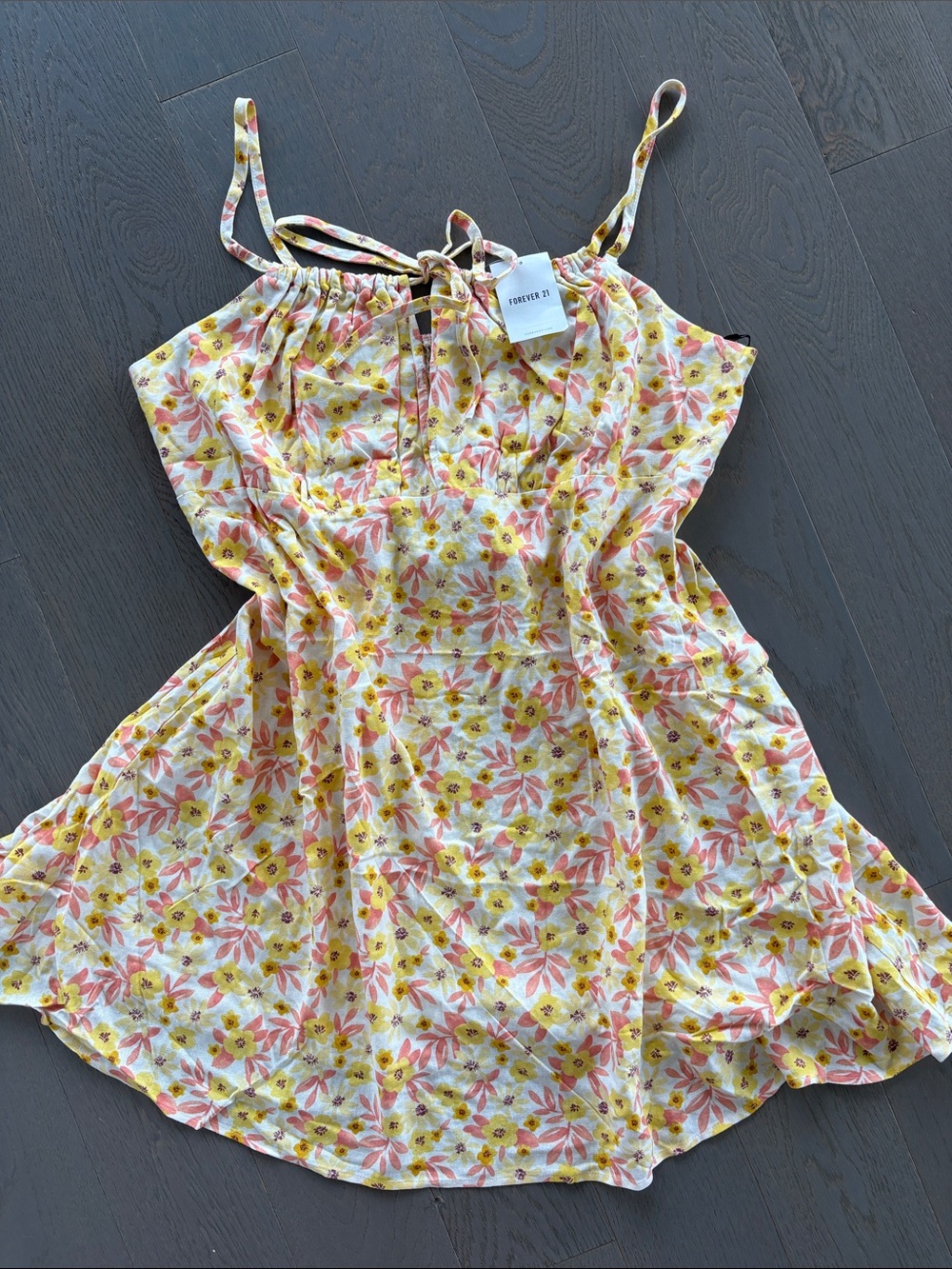 Forever 21+ 3XL Yellow and Pink Floral Spaghetti-Strap Beach Dress